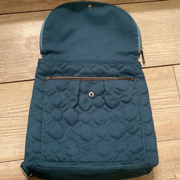THIRTY-ONE Quilted Backpack Hunter Green w/ Removable Straps & Brown Trim - Picture 4 of 11